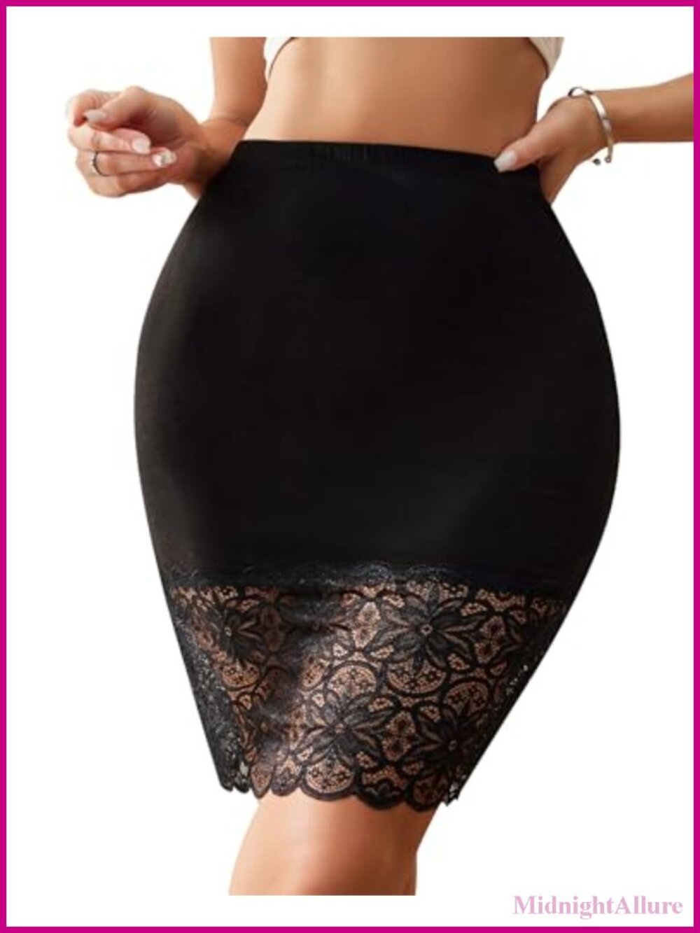 Women Half Slip Lace Trim Bodycon Short Skirt